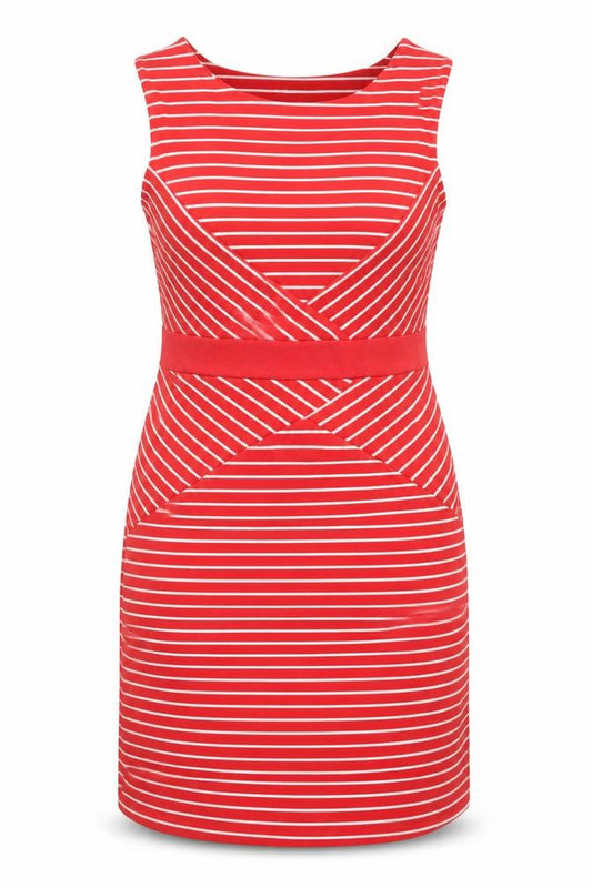 Epilogue Womens Red Striped Polyester Pencil Dress Size 16 Boat Neck Pullover - Slit