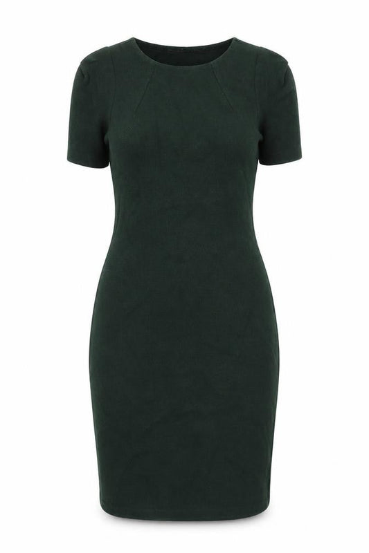 Zara Womens Green Cotton Pencil Dress Size XS Round Neck Zip