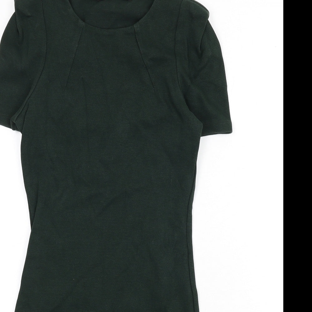 Zara Womens Green Cotton Pencil Dress Size XS Round Neck Zip