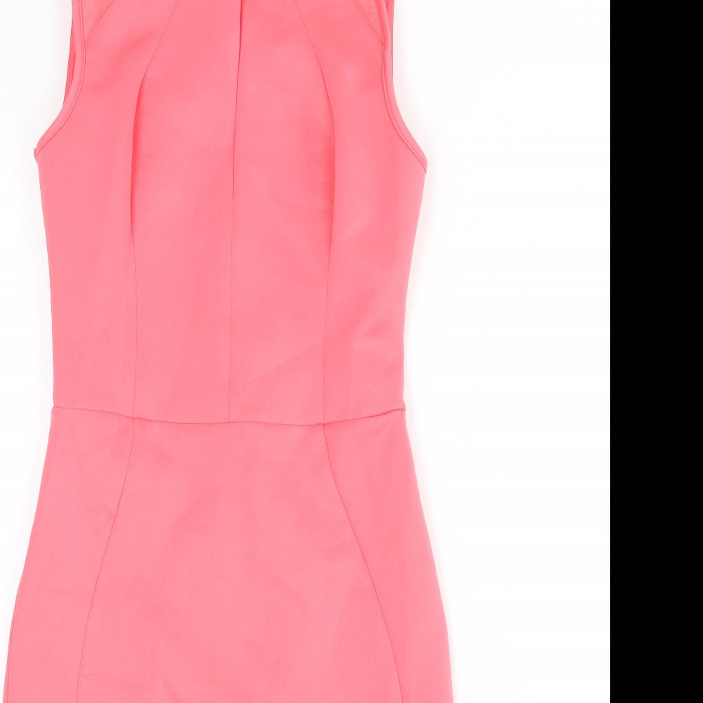 Lipsy Womens Pink Polyester Bodycon Size 8 Round Neck Zip - Chain Detail, Slit