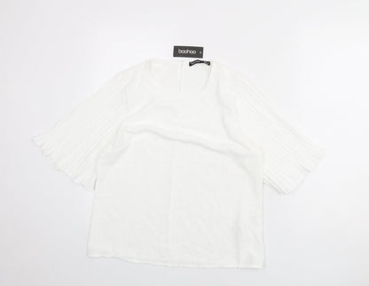 Boohoo Womens White Polka Dot Polyester Basic Blouse Size 10 Round Neck