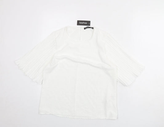 Boohoo Womens White Polka Dot Polyester Basic Blouse Size 10 Round Neck