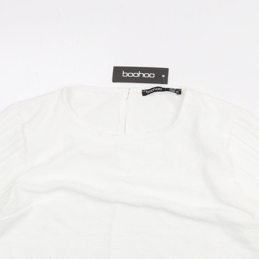 Boohoo Womens White Polka Dot Polyester Basic Blouse Size 10 Round Neck