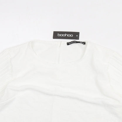 Boohoo Womens White Polka Dot Polyester Basic Blouse Size 10 Round Neck