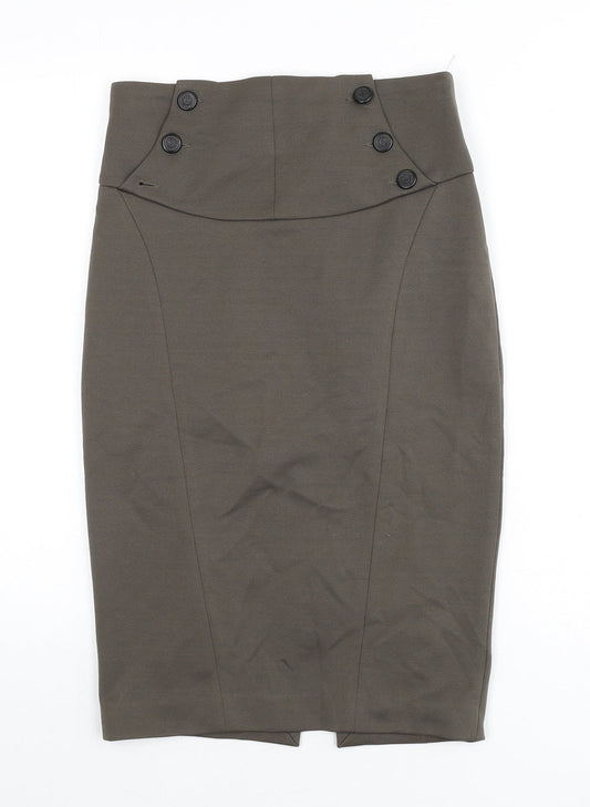 Zara Womens Green Polyester Straight & Pencil Skirt Size S Zip