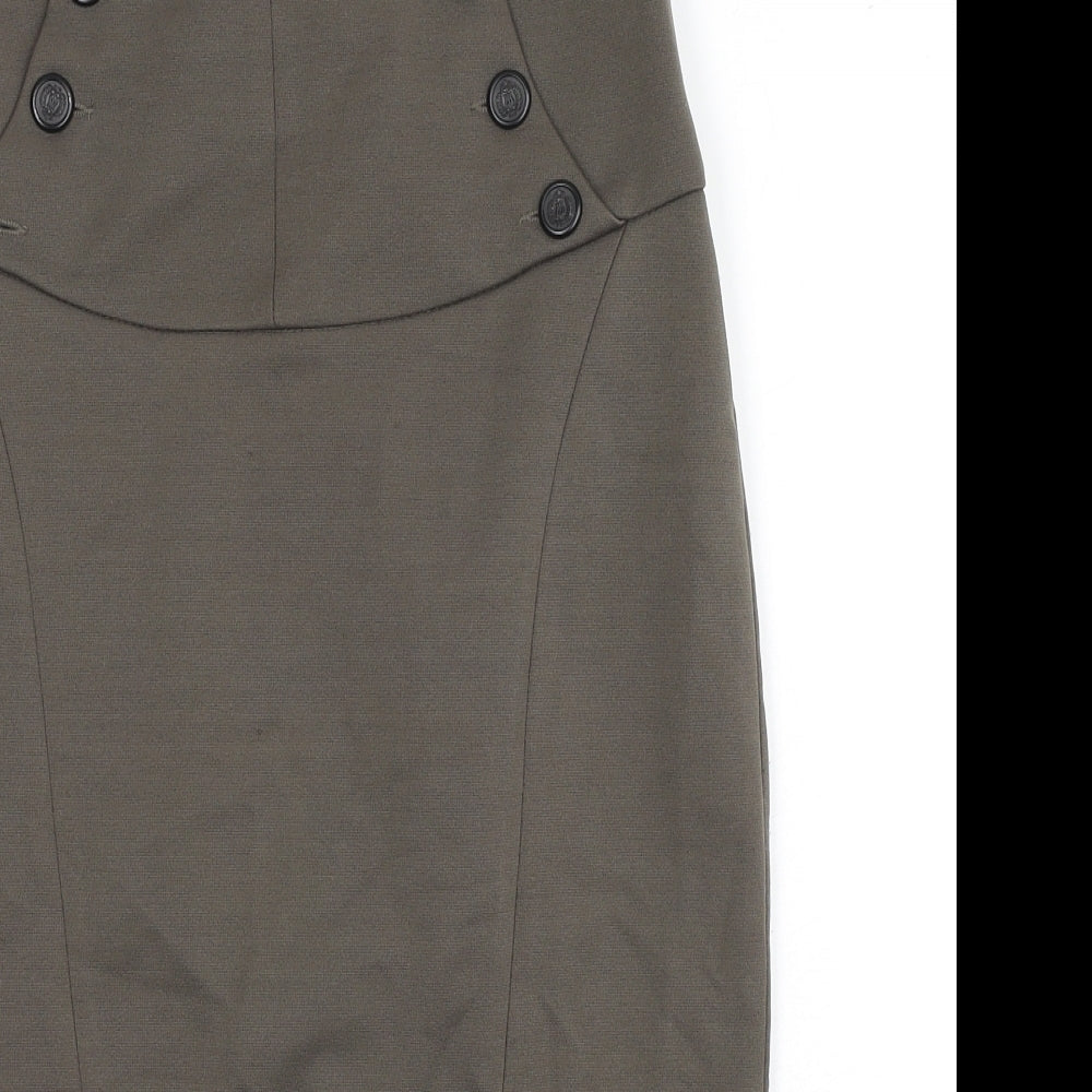Zara Womens Green Polyester Straight & Pencil Skirt Size S Zip