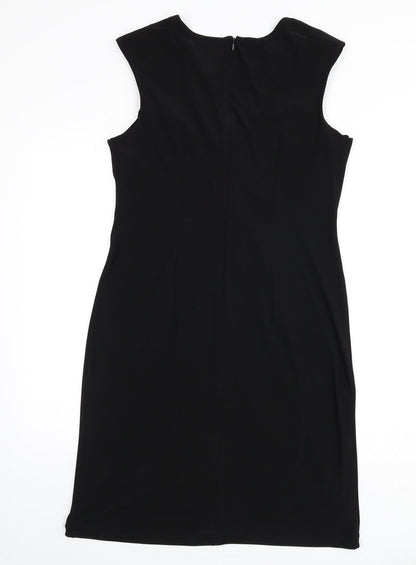 Nina Leonard Womens Black Polyester A-Line Size M Scoop Neck Zip - Knot Front
