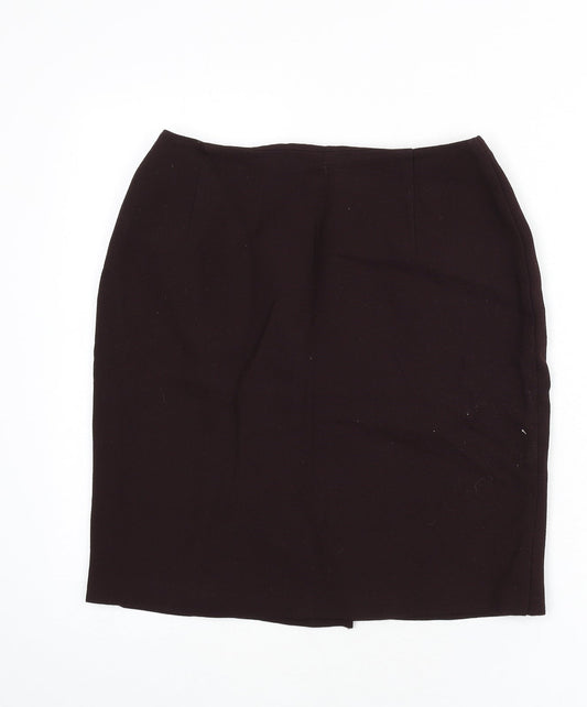 St Michael Womens Red Viscose Straight & Pencil Skirt Size 12 Zip - Slit