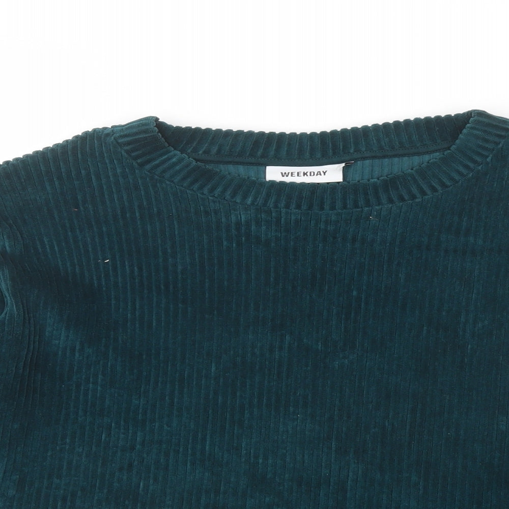Weekday Womens Green Cotton Basic Blouse Size S Round Neck