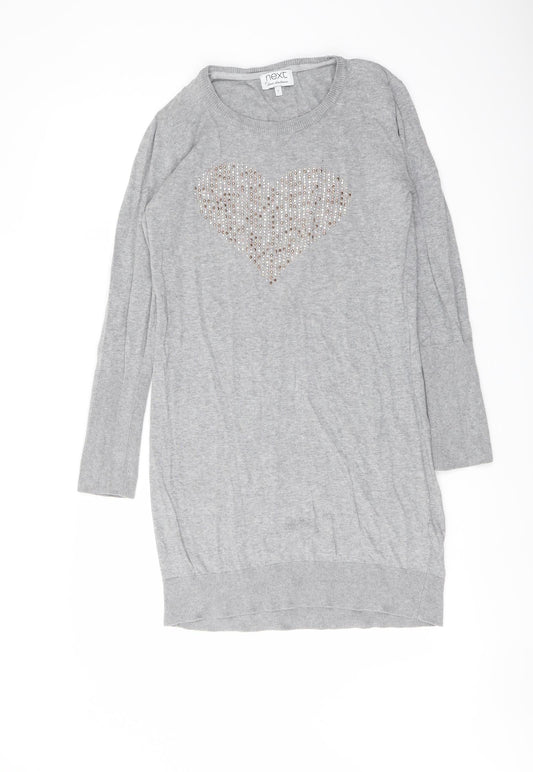 NEXT Womens Grey Round Neck Cotton Tunic Jumper Size 8