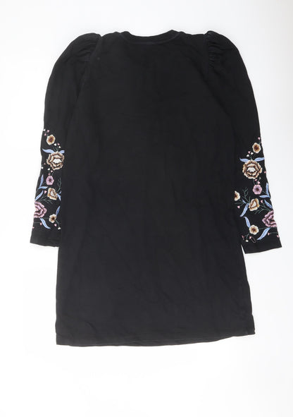 Back view of ASOS women’s black polyester a-line, size UK 8, crew neck pullover