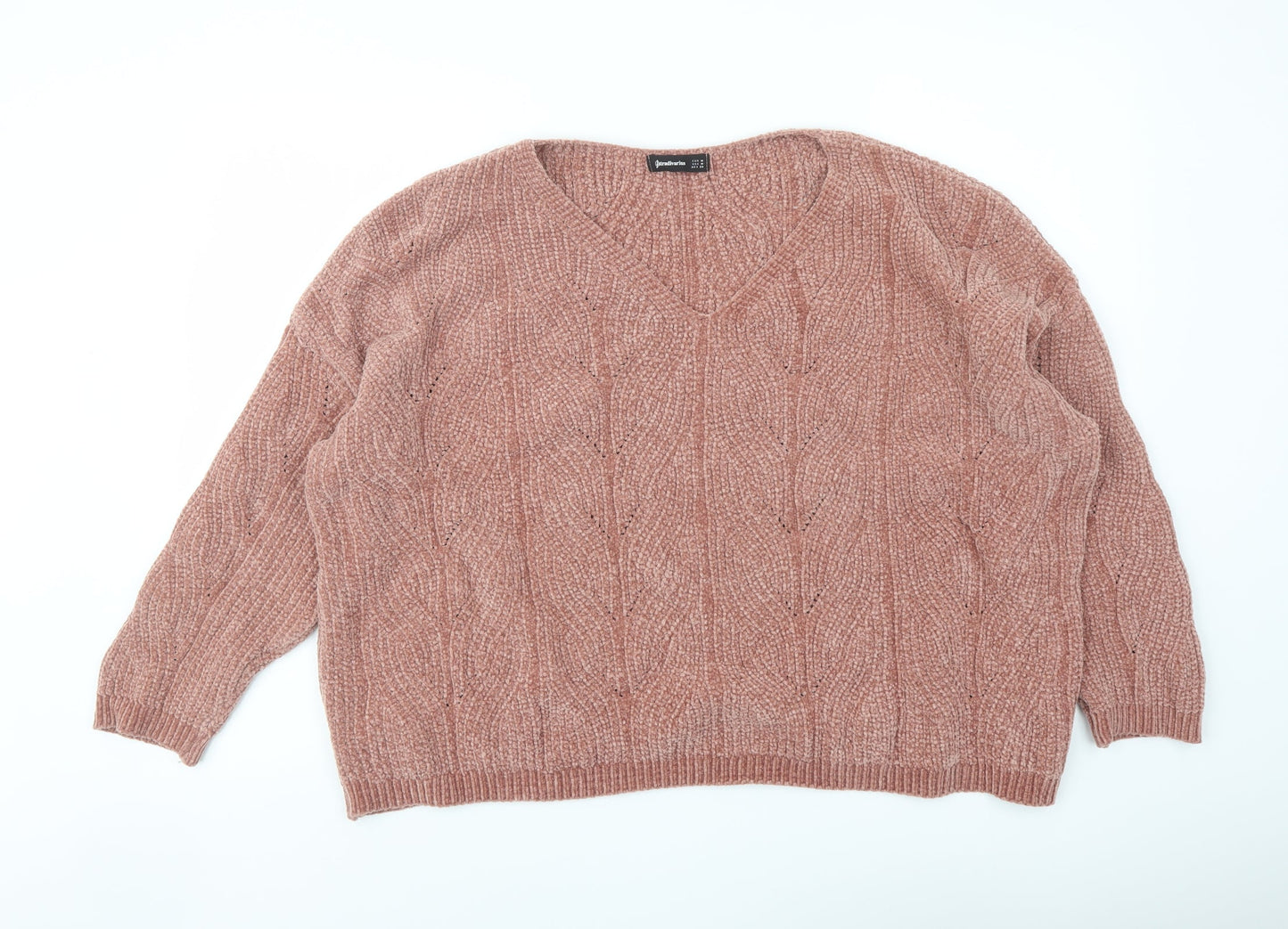 Stradivarius Womens Pink V-Neck Polyester Pullover Jumper Size M