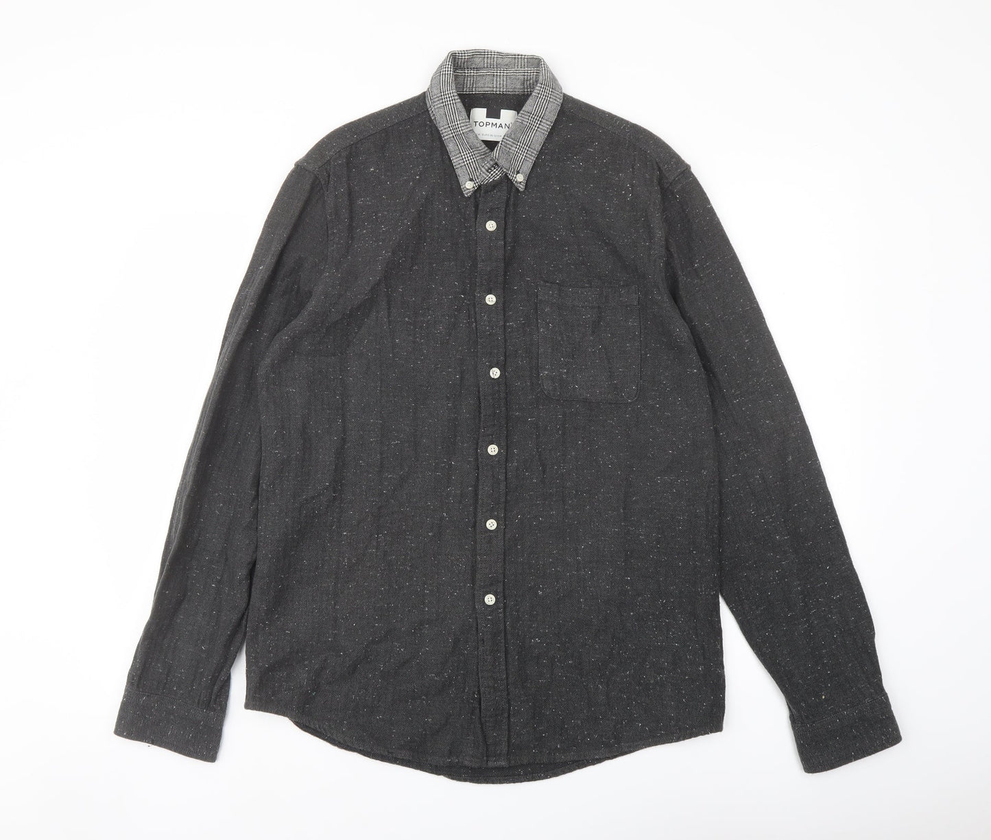 Topman Mens Grey Cotton Button-Up Size M Collared Button