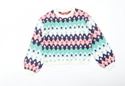 Marks & Spencer Girls Multicoloured Crew Neck Geometric Polyester Pullover Jumper Size 13-14 Years Pullover