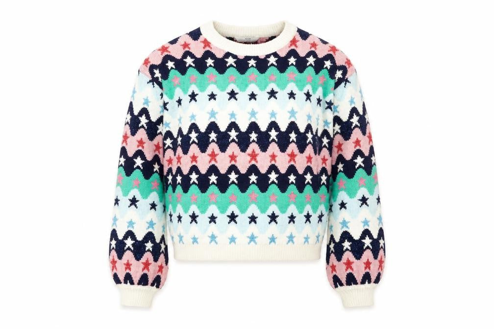 Marks & Spencer Girls Multicoloured Crew Neck Geometric Polyester Pullover Jumper Size 13-14 Years Pullover