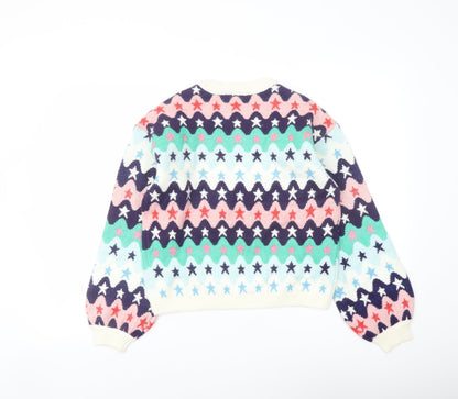Marks & Spencer Girls Multicoloured Crew Neck Geometric Polyester Pullover Jumper Size 13-14 Years Pullover