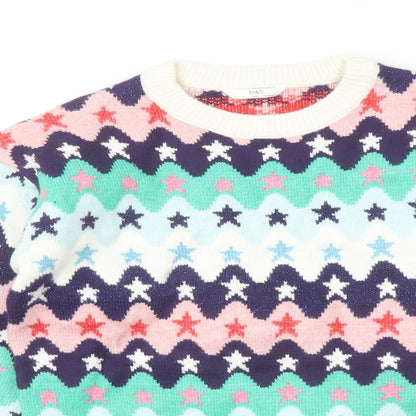 Marks & Spencer Girls Multicoloured Crew Neck Geometric Polyester Pullover Jumper Size 13-14 Years Pullover
