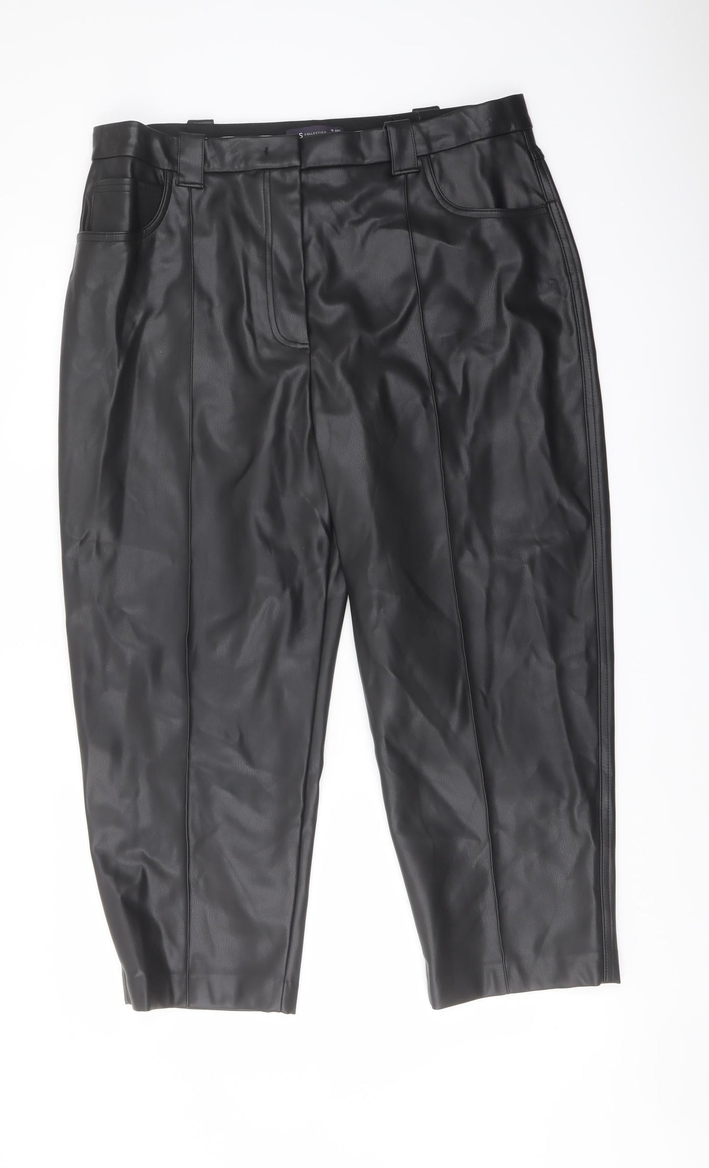 Marks and Spencer Womens Black Polyester Trousers Size 18 L23 in Regular Button