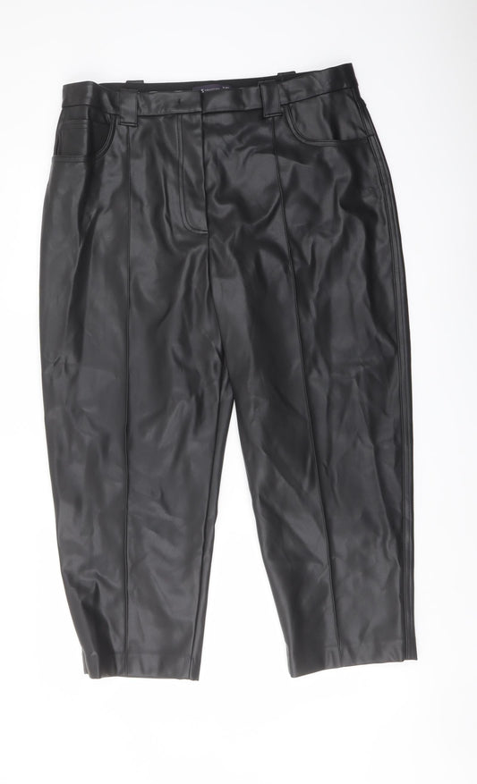 Marks and Spencer Womens Black Polyester Trousers Size 18 L23 in Regular Button