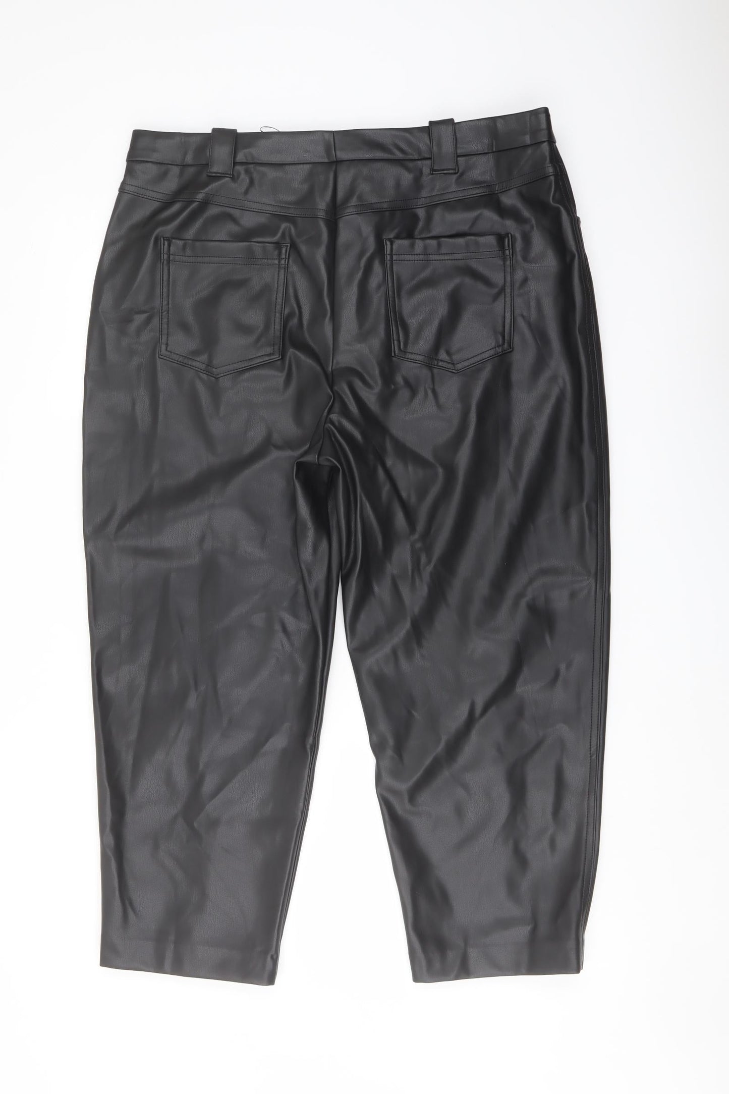 Marks and Spencer Womens Black Polyester Trousers Size 18 L23 in Regular Button