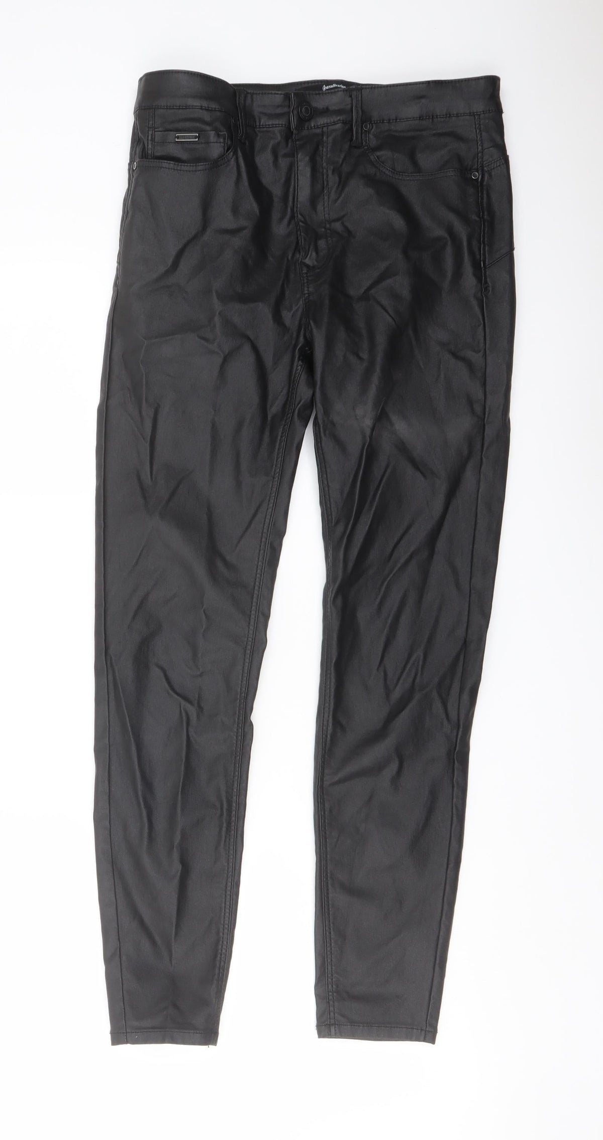Stradivarius Womens Black Polyester Jegging Trousers Size 12 L27 in Regular Button