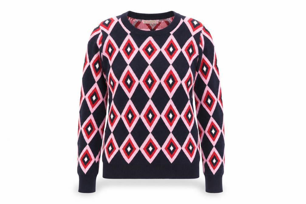 Kling Womens Blue Crew Neck Geometric Cotton Pullover Jumper Size XS