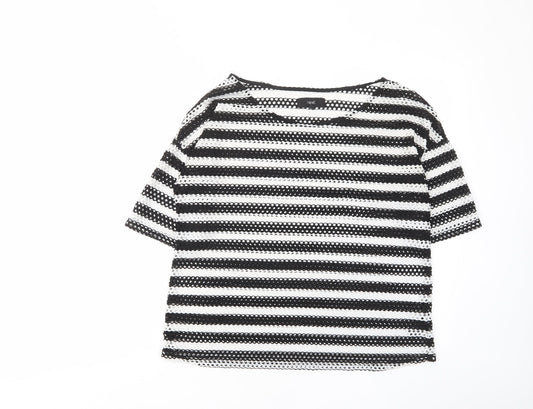 NEXT Womens White Striped Polyester Basic T-Shirt Size 12 Crew Neck