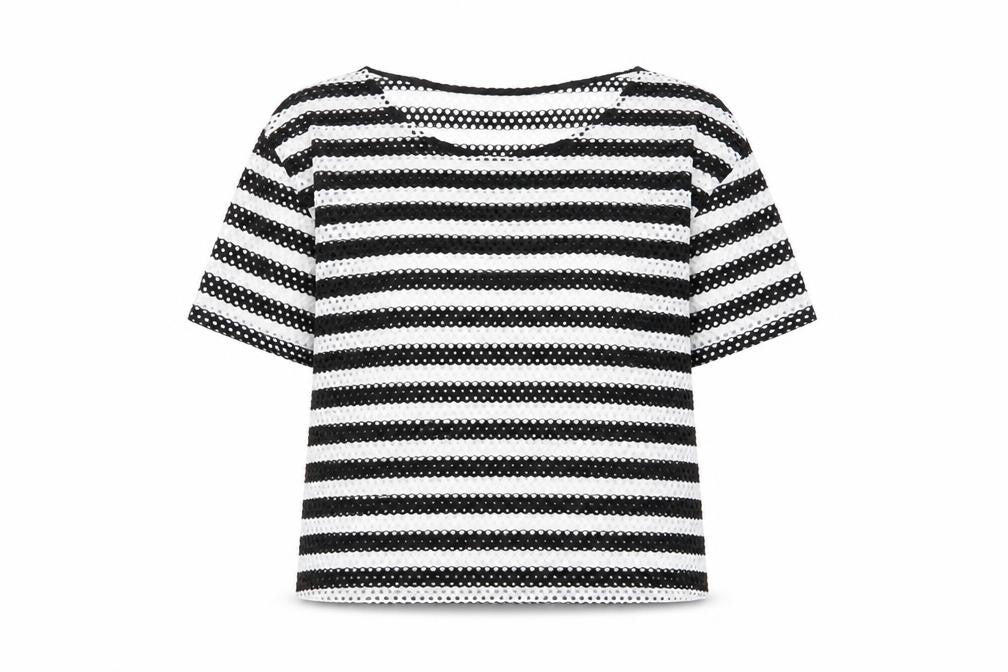 NEXT Womens White Striped Polyester Basic T-Shirt Size 12 Crew Neck