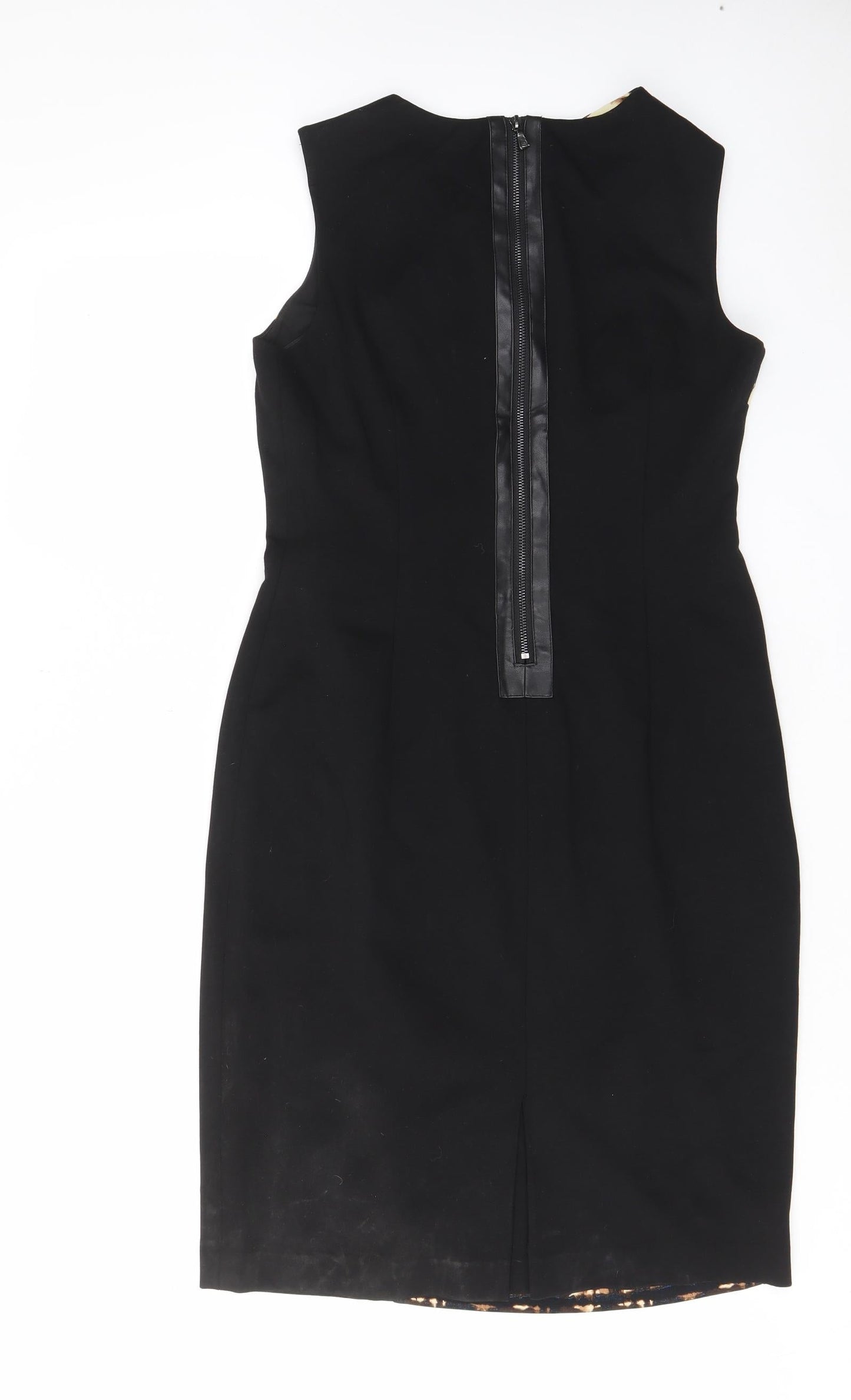 Anne Klein Womens Black Geometric Polyester Pencil Dress Size 12 Boat Neck Zip