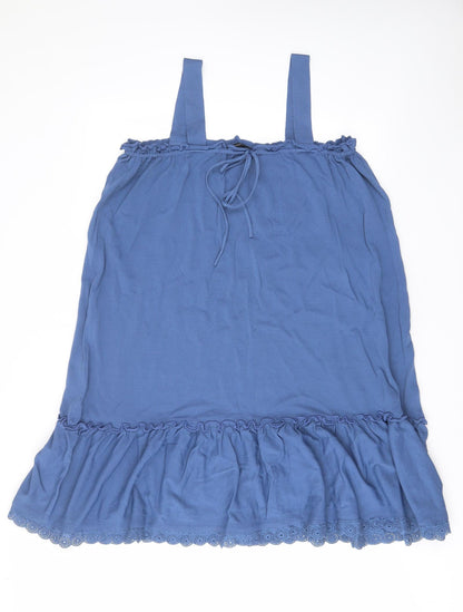 Next Womens Blue Viscose A-Line Size L Square Neck Pullover - Frill, Embroided