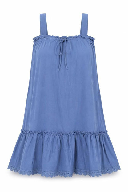 Next Womens Blue Viscose A-Line Size L Square Neck Pullover - Frill, Embroided