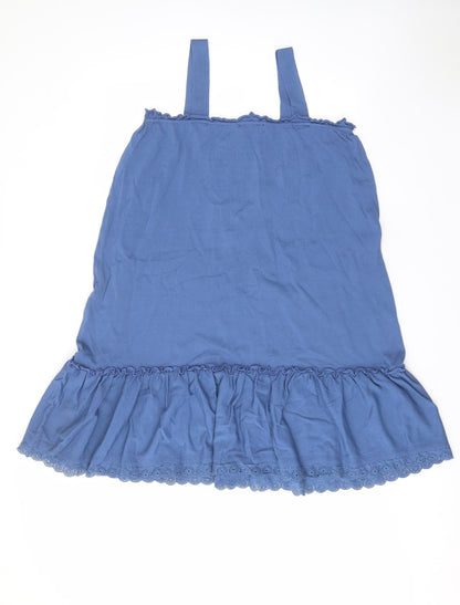 Next Womens Blue Viscose A-Line Size L Square Neck Pullover - Frill, Embroided