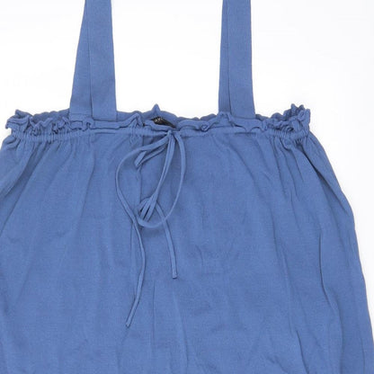 Next Womens Blue Viscose A-Line Size L Square Neck Pullover - Frill, Embroided