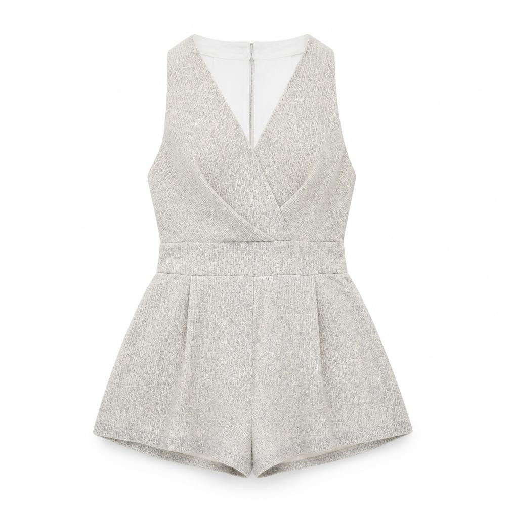 Love Womens Beige Polyester Playsuit One-Piece Size S Button - Pleated