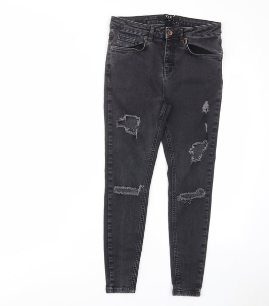 Preloved Pre London Womens Black Cotton Skinny Jeans Size 30 in L25 in Regular Zip - Pockets - Front