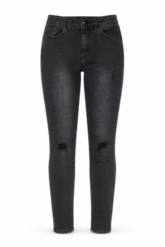 Front view of Denim & Co. women’s grey cotton skinny jeans, size UK 4, 28-inch leg regular zip - pockets