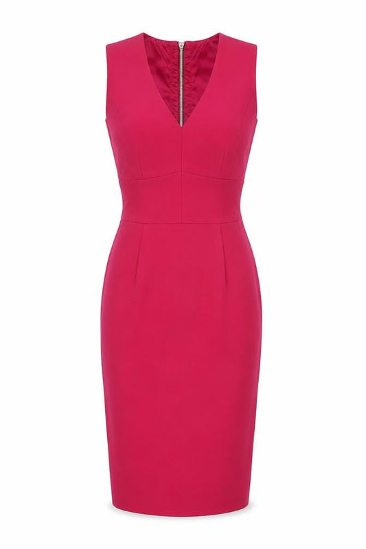 Warehouse Womens Pink Polyester Pencil Dress Size 6 V-Neck Zip - Pleated
