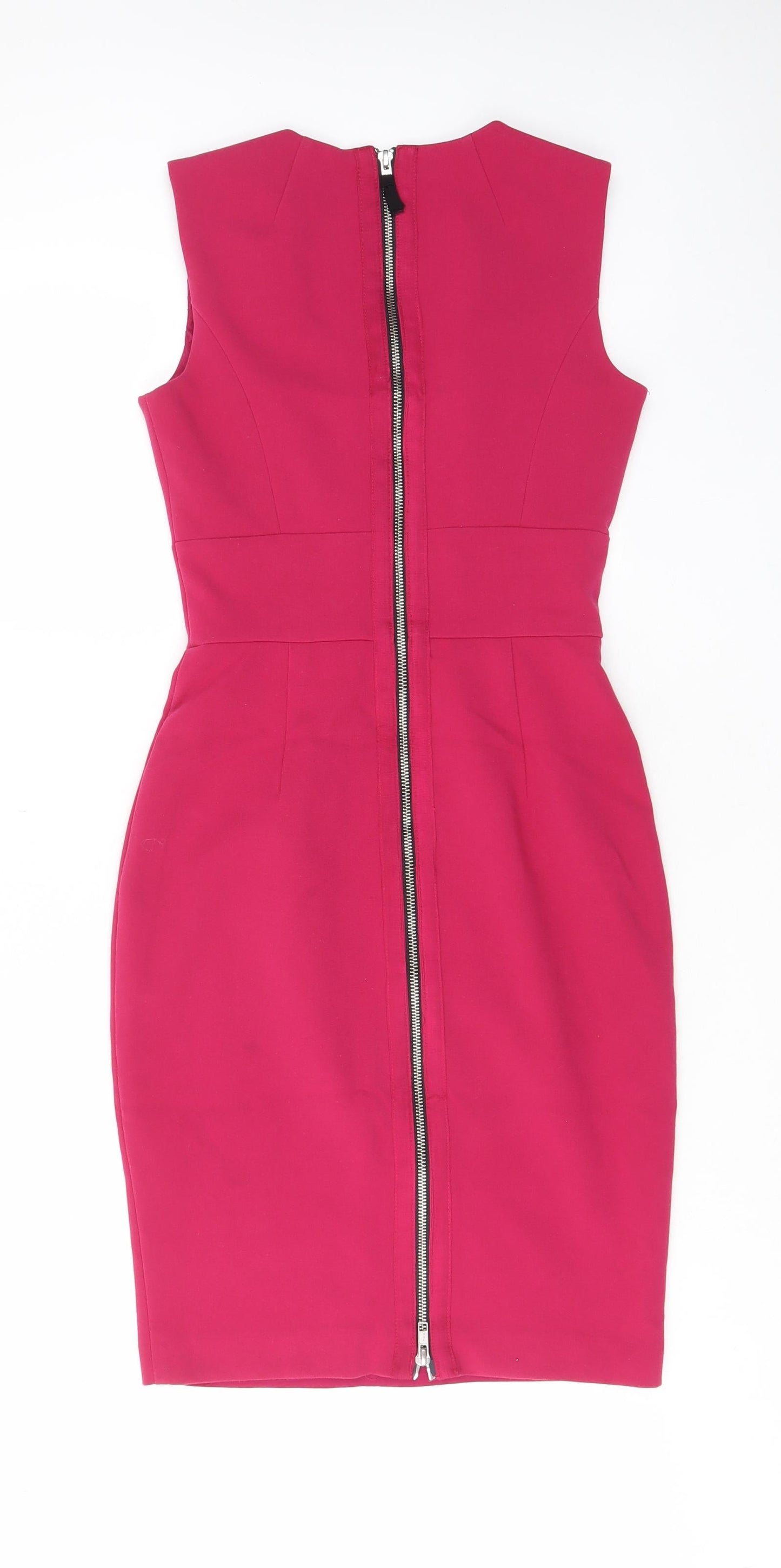 Warehouse Womens Pink Polyester Pencil Dress Size 6 V-Neck Zip - Pleated
