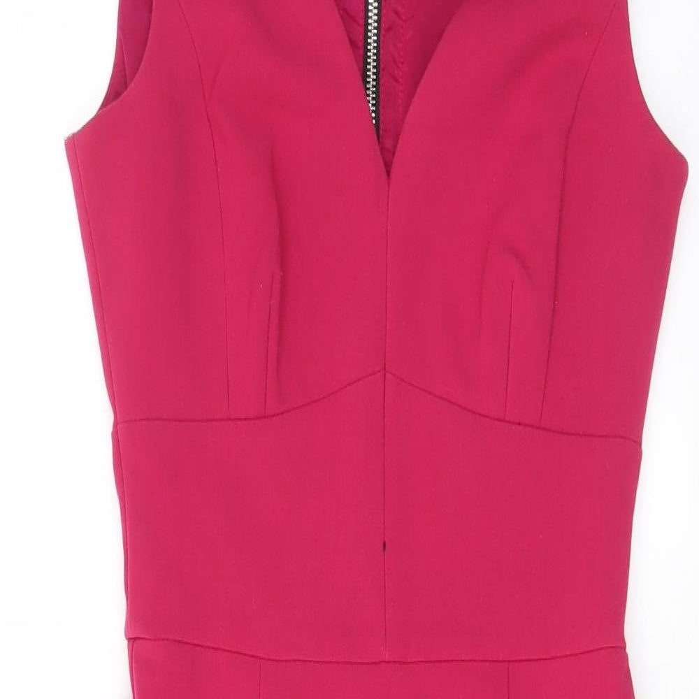 Warehouse Womens Pink Polyester Pencil Dress Size 6 V-Neck Zip - Pleated
