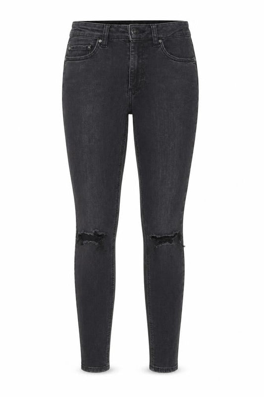 Front view of Denim & Co. women’s black cotton skinny jeans, size UK 4, 27-inch leg regular zip - pockets