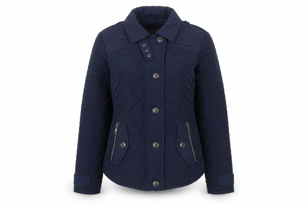 NEXT Womens Blue Quilted Coat Size 10 Zip - Zip Pockets, Buckle