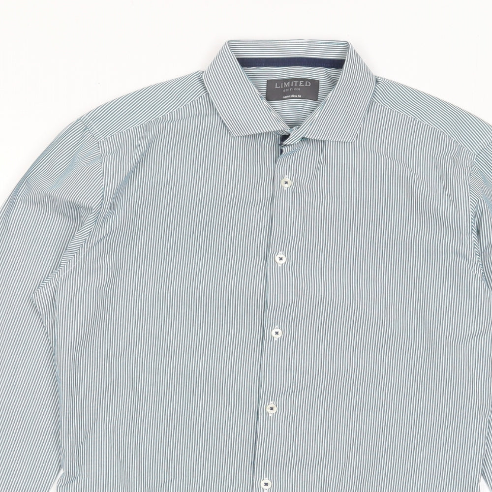 Marks and Spencer Mens Red Striped Cotton Button-Up Size 14.5 Collared Button