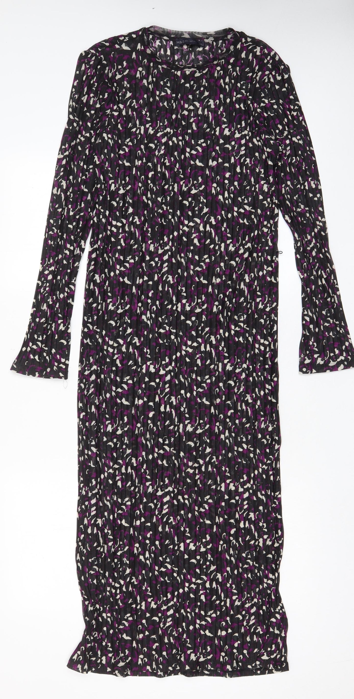 Marks and Spencer Womens Purple Geometric Polyester A-Line Size 10 Crew Neck Pullover