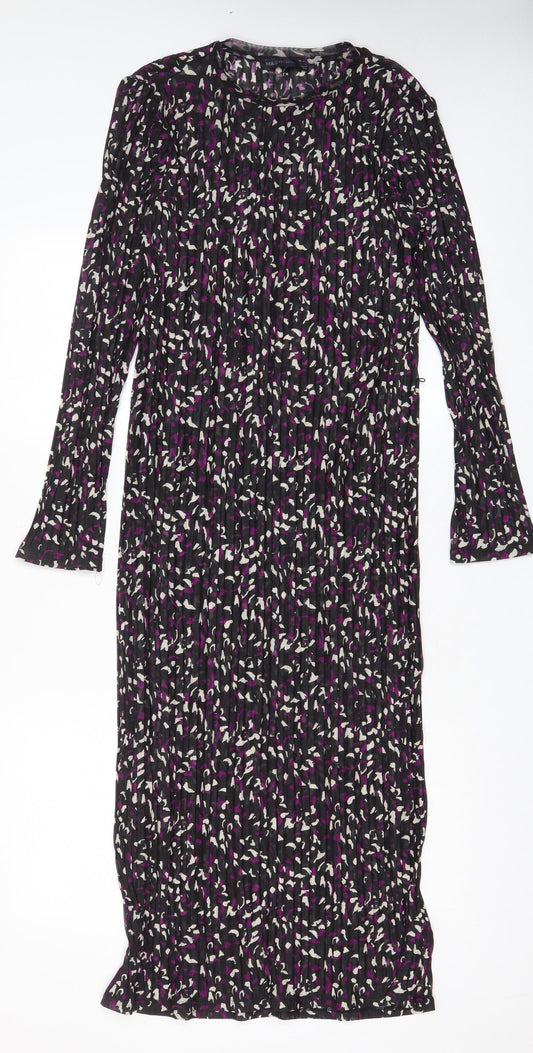 Marks and Spencer Womens Purple Geometric Polyester A-Line Size 10 Crew Neck Pullover