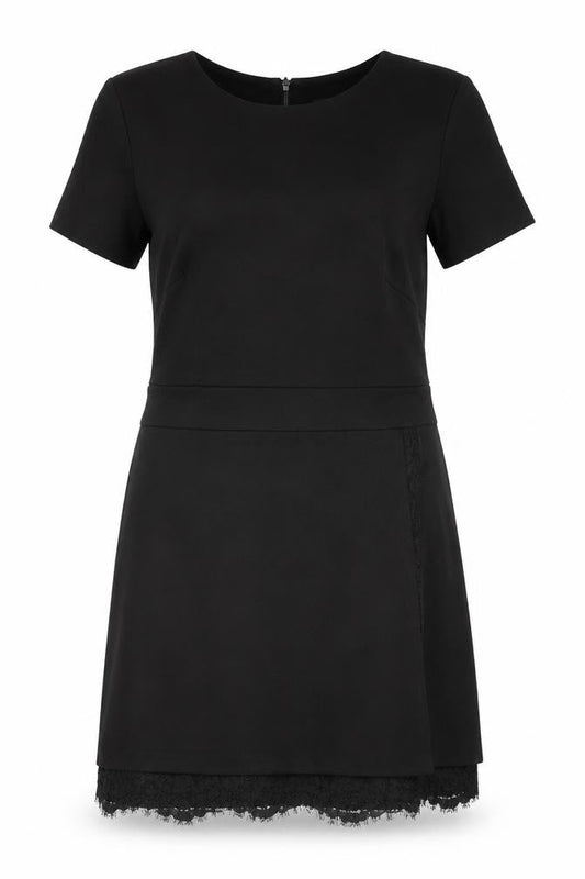 Front view of French Connection women’s black cotton a-line, size UK 14, crew neck zip - lace