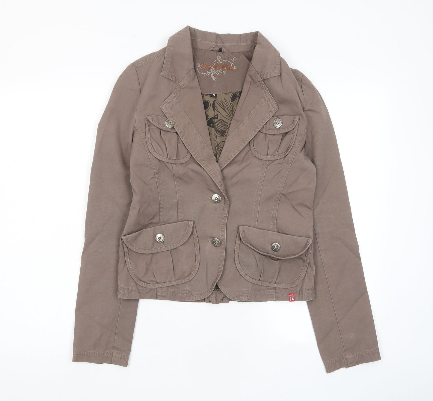 Dal Fashion Womens Brown Jacket Size S Button - Pockets, Logo