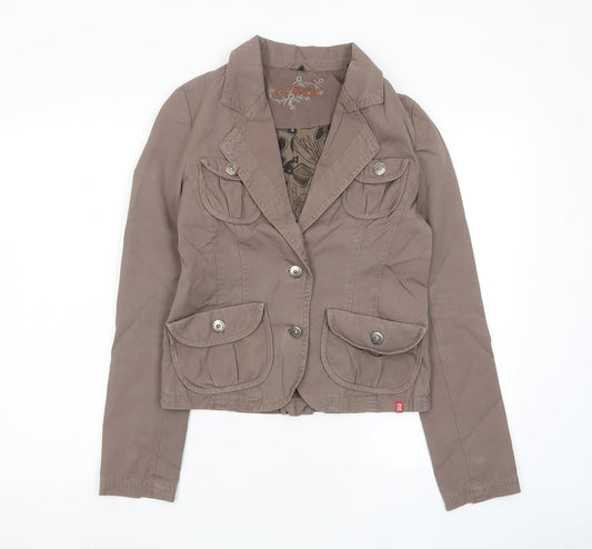 Dal Fashion Womens Brown Jacket Size S Button - Pockets, Logo