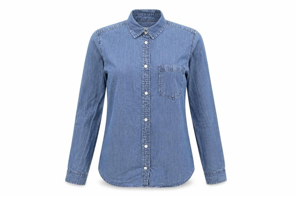Denim & Co. Womens Blue Cotton Basic Button-Up Size 8 Collared