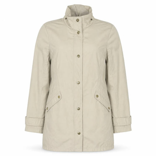 Front view of Principles women’s beige parka jacket, size UK 14, zip - detachable fleece