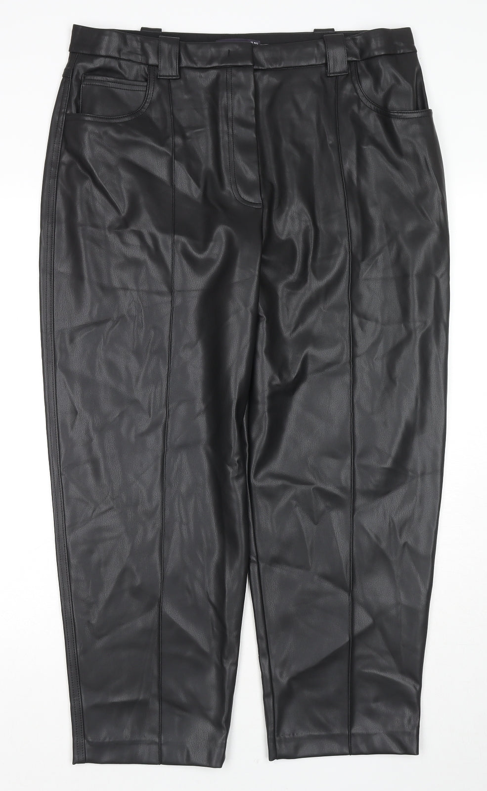 Marks and Spencer Womens Black Polyester Trousers Size 18 L24 in Regular Zip